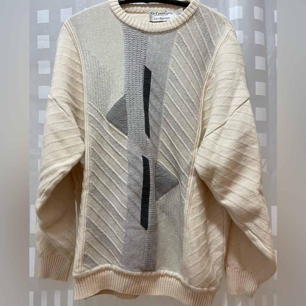 Vintage women wool leather sweater St. Croix knits